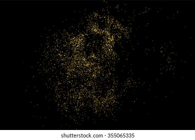 Gold glitter texture on a black background. Holiday background. Golden explosion of confetti. Golden grainy abstract  texture on a black  background. Design element. Vector illustration,eps 10.