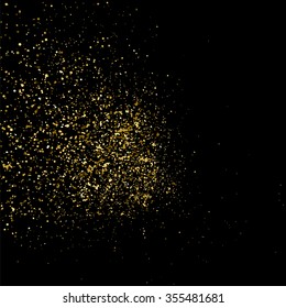 Gold glitter texture on a black background. Golden explosion of confetti. Golden grainy abstract  texture on a black  background. Design element. Vector illustration,eps 10.