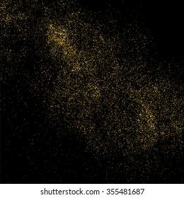 Gold glitter texture on a black background. Golden explosion of confetti. Golden grainy abstract  texture on a black  background. Design element. Vector illustration,eps 10.