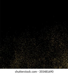 Gold glitter texture on a black background. Golden explosion of confetti. Golden grainy abstract  texture on a black  background. Design element. Vector illustration,eps 10.