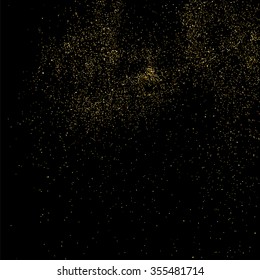 Gold glitter texture on a black background. Golden explosion of confetti. Golden grainy abstract  texture on a black  background. Design element. Vector illustration,eps 10.