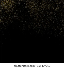 Gold glitter texture on a black background. Golden explosion of confetti. Golden grainy abstract  texture on a black  background. Design element. Vector illustration,eps 10.