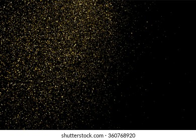 Gold glitter texture on a black background. Holiday background. Golden explosion of confetti. Golden grainy abstract  texture on a black  background. Design element. Vector illustration,eps 10.