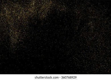 Gold glitter texture on a black background. Holiday background. Golden explosion of confetti. Golden grainy abstract  texture on a black  background. Design element. Vector illustration,eps 10.