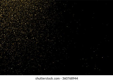 Gold glitter texture on a black background. Holiday background. Golden explosion of confetti. Golden grainy abstract  texture on a black  background. Design element. Vector illustration,eps 10.