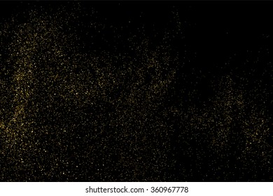 Gold glitter texture on a black background. Holiday background. Golden explosion of confetti. Golden grainy abstract  texture on a black  background. Design element. Vector illustration,eps 10.