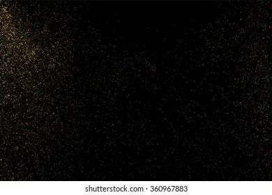 Gold glitter texture on a black background. Holiday background. Golden explosion of confetti. Golden grainy abstract  texture on a black  background. Design element. Vector illustration,eps 10.
