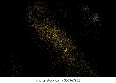 Gold glitter texture on a black background. Holiday background. Golden explosion of confetti. Golden grainy abstract  texture on a black  background. Design element. Vector illustration,eps 10.