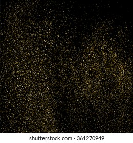 Gold glitter texture on  black background. Golden explosion of confetti. Golden grainy abstract  texture on  black  background. Design element. Vector illustration,eps 10.