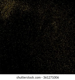 Gold glitter texture on  black background. Golden explosion of confetti. Golden grainy abstract  texture on  black  background. Design element. Vector illustration,eps 10.