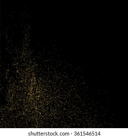 Gold glitter texture on  black background. Golden explosion of confetti. Golden grainy abstract  texture on  black  background. Design element. Vector illustration,eps 10.