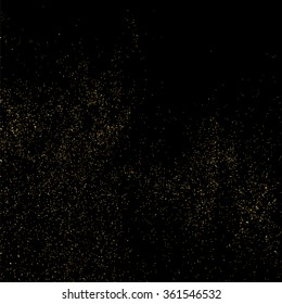 Gold glitter texture on  black background. Golden explosion of confetti. Golden grainy abstract  texture on  black  background. Design element. Vector illustration,eps 10.