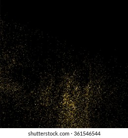 Gold glitter texture on  black background. Golden explosion of confetti. Golden grainy abstract  texture on  black  background. Design element. Vector illustration,eps 10.