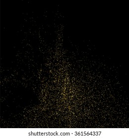 Gold glitter texture on  black background. Golden explosion of confetti. Golden grainy abstract  texture on  black  background. Design element. Vector illustration,eps 10.