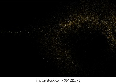 Gold glitter texture on  black background.  Golden explosion of confetti.  Design element. Vector illustration,eps 10.