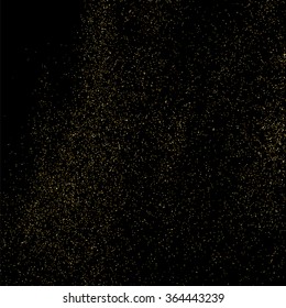 Gold glitter texture on  black background. Golden explosion of confetti. Golden grainy abstract  texture on  black  background. Holiday background. Design element. Vector illustration,eps 10.