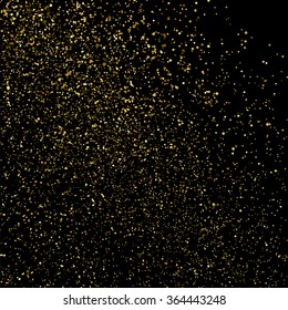 Gold glitter texture on  black background. Golden explosion of confetti. Golden grainy abstract  texture on  black  background. Holiday background. Design element. Vector illustration,eps 10.
