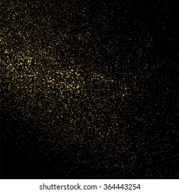 Gold glitter texture on  black background. Golden explosion of confetti. Golden grainy abstract  texture on  black  background. Holiday background. Design element. Vector illustration,eps 10.
