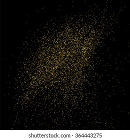 Gold glitter texture on  black background. Golden explosion of confetti. Golden grainy abstract  texture on  black  background. Holiday background. Design element. Vector illustration,eps 10.