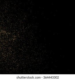 Gold glitter texture on  black background. Golden explosion of confetti. Golden grainy abstract  texture on  black  background. Holiday background. Design element. Vector illustration,eps 10.