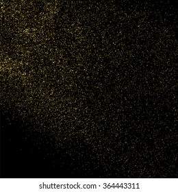 Gold glitter texture on  black background. Golden explosion of confetti. Golden grainy abstract  texture on  black  background. Holiday background. Design element. Vector illustration,eps 10.