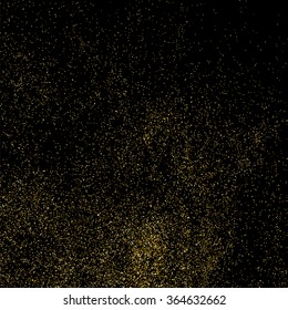 Gold glitter texture on  black background. Golden explosion of confetti. Golden grainy abstract  texture on  black  background. Holiday background. Design element. Vector illustration,eps 10.