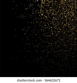 Gold glitter texture on  black background. Golden explosion of confetti. Golden grainy abstract  texture on  black  background. Holiday background. Design element. Vector illustration,eps 10.