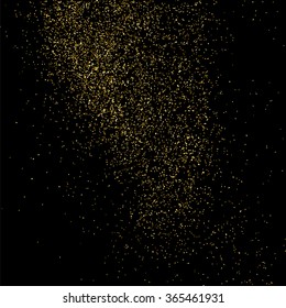 Gold glitter texture on  black background. Golden explosion of confetti. Golden grainy abstract  texture on  black  background. Holiday background. Design element. Vector illustration,eps 10.