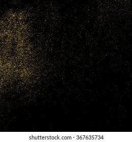 Gold glitter texture on  black background. Golden explosion of confetti. Golden grainy abstract  texture on  black  background. Holiday background. Design element. Vector illustration,eps 10.
