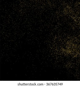 Gold glitter texture on  black background. Golden explosion of confetti. Golden grainy abstract  texture on  black  background. Holiday background. Design element. Vector illustration,eps 10.