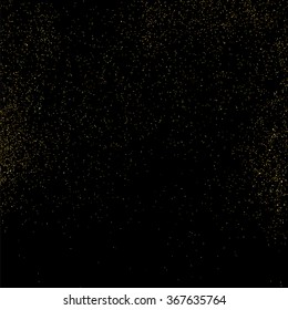 Gold glitter texture on  black background. Golden explosion of confetti. Golden grainy abstract  texture on  black  background. Holiday background. Design element. Vector illustration,eps 10.