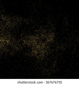 Gold glitter texture on  black background. Golden explosion of confetti. Golden grainy abstract  texture on  black  background. Holiday background. Design element. Vector illustration,eps 10.