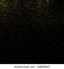 Gold glitter texture on  black background. Golden explosion of confetti. Golden grainy abstract  texture on  black  background. Holiday background. Design element. Vector illustration,eps 10.