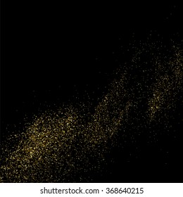 Gold glitter texture on  black background. Golden explosion of confetti. Golden grainy abstract  texture on  black  background. Holiday background. Design element. Vector illustration,eps 10.