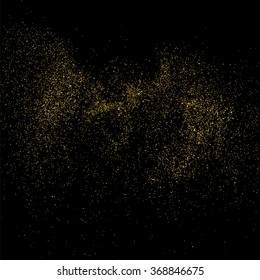 Gold glitter texture on  black background. Golden explosion of confetti. Golden grainy abstract  texture on  black  background. Holiday background. Design element. Vector illustration,eps 10.