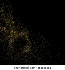 Gold glitter texture on  black background. Golden explosion of confetti. Golden grainy abstract  texture on  black  background. Holiday background. Design element. Vector illustration,eps 10.