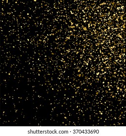 Gold glitter texture on  black background. Golden explosion of confetti. Golden grainy abstract  texture on  black  background. Holiday background. Design element. Vector illustration,eps 10.