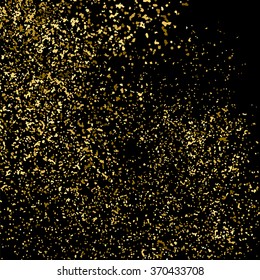 Gold glitter texture on  black background. Golden explosion of confetti. Golden grainy abstract  texture on  black  background. Holiday background. Design element. Vector illustration,eps 10.