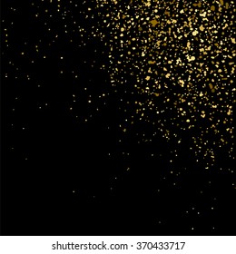 Gold glitter texture on  black background. Golden explosion of confetti. Golden grainy abstract  texture on  black  background. Holiday background. Design element. Vector illustration,eps 10.
