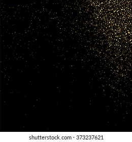 Gold glitter texture on  black background. Golden explosion of confetti. Golden grainy abstract  texture on  black  background. Holiday background. Design element. Vector illustration,eps 10.