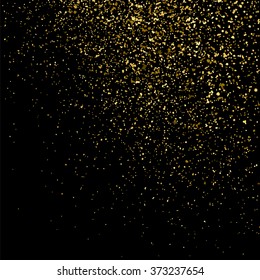 Gold glitter texture on  black background. Golden explosion of confetti. Golden grainy abstract  texture on  black  background. Holiday background. Design element. Vector illustration,eps 10.