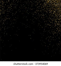 Gold glitter texture on  black background. Golden explosion of confetti. Golden grainy abstract  texture on  black  background. Holiday background. Design element. Vector illustration,eps 10.
