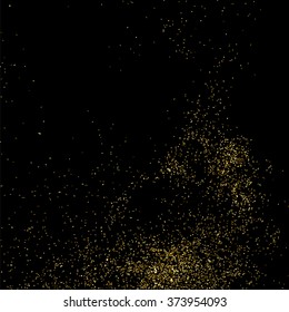 Gold glitter texture on  black background. Golden explosion of confetti. Golden grainy abstract  texture on  black  background. Holiday background. Design element. Vector illustration,eps 10.