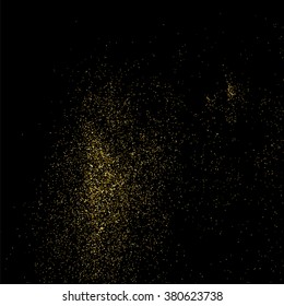Gold glitter texture on  black background. Golden explosion of confetti. Golden grainy abstract  texture on  black  background. Holiday background. Design element. Vector illustration,eps 10.