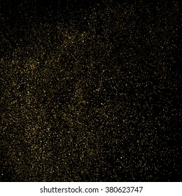 Gold glitter texture on  black background. Golden explosion of confetti. Golden grainy abstract  texture on  black  background. Holiday background. Design element. Vector illustration,eps 10.