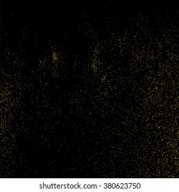 Gold glitter texture on  black background. Golden explosion of confetti. Golden grainy abstract  texture on  black  background. Holiday background. Design element. Vector illustration,eps 10.