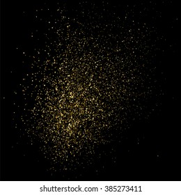 Gold glitter texture on  black background. Golden explosion of confetti. Golden grainy abstract  texture on  black  background. Holiday background. Design element. Vector illustration,eps 10.