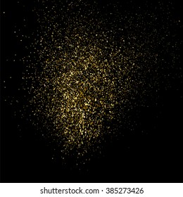 Gold glitter texture on  black background. Golden explosion of confetti. Golden grainy abstract  texture on  black  background. Holiday background. Design element. Vector illustration,eps 10.