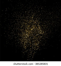 Gold glitter texture on  black background. Golden explosion of confetti. Golden grainy abstract  texture on  black  background. Holiday background. Design element. Vector illustration,eps 10.