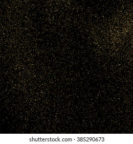 Gold glitter texture on  black background. Golden explosion of confetti. Golden grainy abstract  texture on  black  background. Holiday background. Design element. Vector illustration,eps 10.